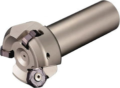 Kyocera - 45° Lead Angle, 2.81" Max Cut Diam, 2-1/2" Min Cut Diam, 0.23" Max Depth of Cut, Indexable Chamfer and Angle End Mill - 4 Inserts, PNEU 1205, PNMU 1205 Insert Style, 3.6" Overall Length, Straight Shank - Exact Tooling