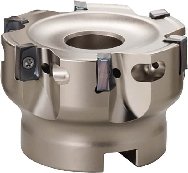 Kyocera - 6 Inserts, 2-1/2" Cut Diam, 0.433" Arbor Diam, 0.393" Max Depth of Cut, Indexable Square-Shoulder Face Mill - 0° Lead Angle, 1.575" High, LOMU 1004..ER-GH, LOMU 1004..ER-GM & LOMU 1004..ER-SM Insert Compatibility, Through Coolant, Series M-Four - Exact Tooling