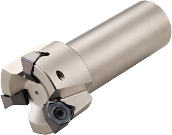 Kyocera - 3 Inserts, 2" Cut Diam, 0.315" Max Depth of Cut, Indexable Square-Shoulder Face Mill - 0° Lead Angle, WNEU 080608EN-GL, WNMU 080608EN-GH, WNMU 080608EN-GM & WNMU 080608EN-SM Insert Compatibility, Through Coolant - Exact Tooling