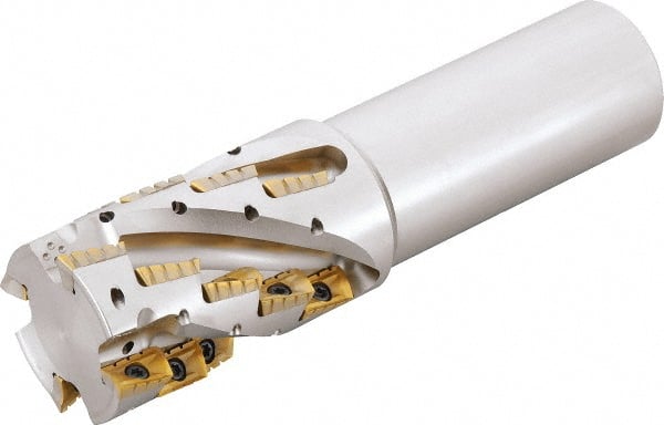 Kyocera - 50mm Cut Diam, 64mm Max Depth of Cut, 42mm Shank Diam, 172mm OAL, Indexable Square Shoulder Helical End Mill - BDMT 11T308ER-N2, BDMT 11T308ER-N3 Inserts, Cylindrical Shank, 90° Lead Angle, Through Coolant - Exact Tooling