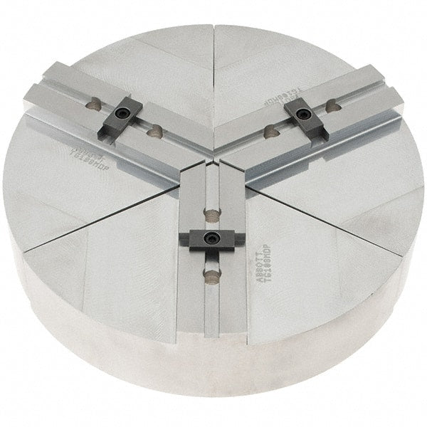 Abbott Workholding Products - 8" Max Chuck Capacity, Tongue & Groove Interface, Round Soft Lathe Chuck Jaw - 3 Jaw, Aluminum, 44.45mm Btw Mount Hole Ctrs, 10" Wide, 2" High, 7.95mm Groove, 3/8" Fastener - Exact Tooling