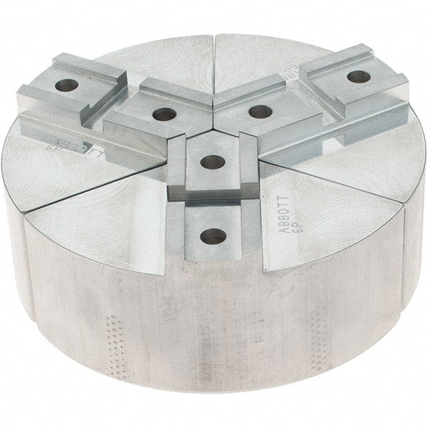 Abbott Workholding Products - 6" Max Chuck Capacity, Serrated Interface, Round Soft Lathe Chuck Jaw - 3 Jaw, Aluminum, 42.88mm Btw Mount Hole Ctrs, 6" Wide, 2" High, 18.75mm Groove, 5/16" Fastener - Exact Tooling