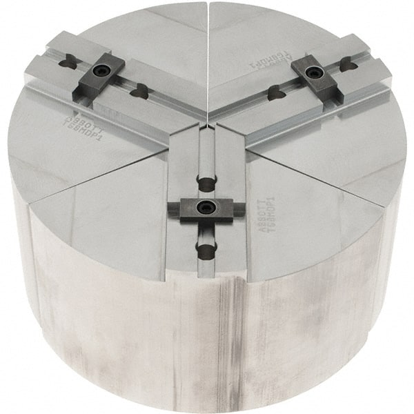 Abbott Workholding Products - 8" Max Chuck Capacity, Tongue & Groove Interface, Round Soft Lathe Chuck Jaw - 3 Jaw, Aluminum, 44.45mm Btw Mount Hole Ctrs, 8" Wide, 4" High, 7.95mm Groove, 3/8" Fastener - Exact Tooling
