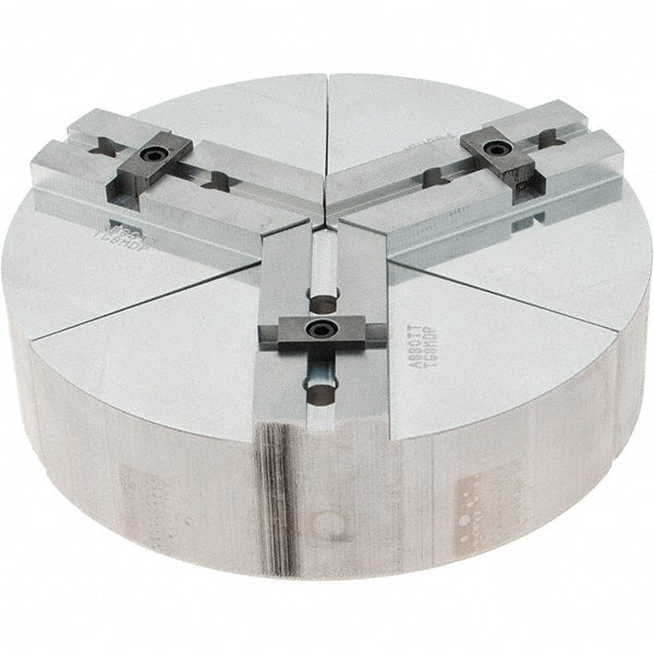 Abbott Workholding Products - 8" Max Chuck Capacity, Tongue & Groove Interface, Round Soft Lathe Chuck Jaw - 3 Jaw, Aluminum, 44.45mm Btw Mount Hole Ctrs, 8" Wide, 2" High, 7.95mm Groove, 3/8" Fastener - Exact Tooling