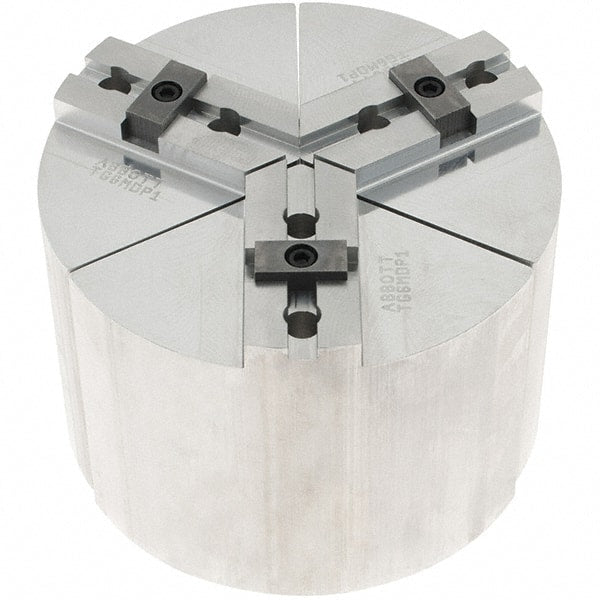 Abbott Workholding Products - 6" Max Chuck Capacity, Tongue & Groove Interface, Round Soft Lathe Chuck Jaw - 3 Jaw, Aluminum, 38.1mm Btw Mount Hole Ctrs, 6" Wide, 4" High, 7.95mm Groove, 3/8" Fastener - Exact Tooling