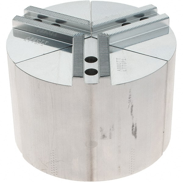 Abbott Workholding Products - 6" Max Chuck Capacity, 1.5mm x 60° Serrated Interface, Round Soft Lathe Chuck Jaw - 3 Jaw, Aluminum, 0.7874" Btw Mount Hole Ctrs, 6" Wide, 4" High, 10mm Fastener - Exact Tooling