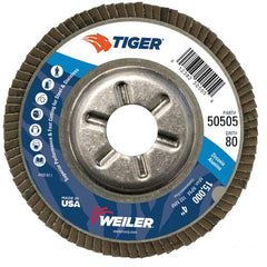 4″ Tiger Disc Abrasive Flap Disc, Angled, Alum. Backing, 80Z, 5/8″ Arbor Hole - Exact Tooling