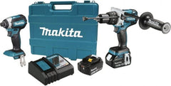 Makita - 18 Volt Cordless Tool Combination Kit - Includes 1/2" Hammer Drill & 1/4" Impact Driver, Lithium-Ion Battery Included - Exact Tooling