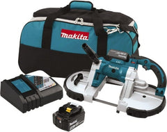 Makita - 18 Volt, 44-7/8" Blade, 530 SFPM Cordless Portable Bandsaw - 4-3/4" (Round) & 4-3/4 x 4-3/4" (Rectangle) Cutting Capacity, Lithium-Ion Battery Included - Exact Tooling