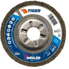 4-1/2″ Tiger Disc Abrasive Flap Disc, Angled, Alum. Backing, 24Z, 7/8″ Arbor Hole - Exact Tooling