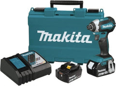 Makita - 18 Volt, 1/2" Drive, 20 Ft/Lb Torque, Cordless Impact Driver - Pistol Grip Handle, 3600 RPM, 2 Lithium-Ion Batteries Included - Exact Tooling