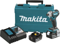 Makita - 18 Volt, 1/2" Drive, 20 Ft/Lb Torque, Cordless Impact Driver - Pistol Grip Handle, 3600 RPM, 2 Lithium-Ion Batteries Included - Exact Tooling