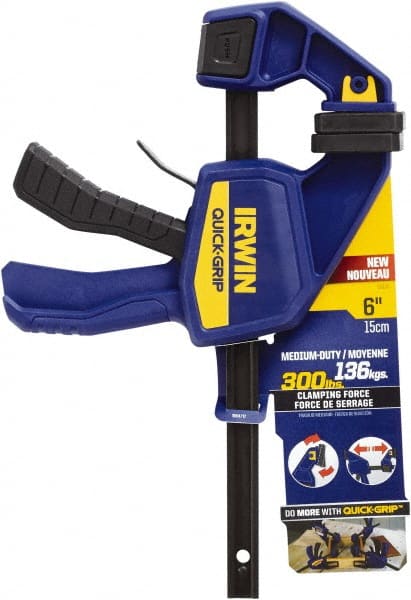 Irwin - 6" Capacity, 3-3/16" Throat Depth Carbon Steel Bar Clamp - 300 Lb Clamping Pressure, 13-1/4" OAL, 339.73mm Max Spread - Exact Tooling