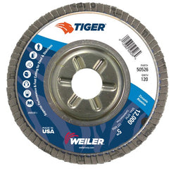 5″ Tiger Disc Abrasive Flap Disc, Angled, Alum. Backing, 120Z, 7/8″ Arbor Hole - Exact Tooling