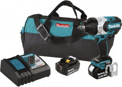 Makita - 1/2" Drive 18 Volt Pistol Grip Cordless Impact Wrench & Ratchet - 1,850 RPM, 750 Ft/Lb Torque, 2 Lithium-Ion Batteries Included - Exact Tooling