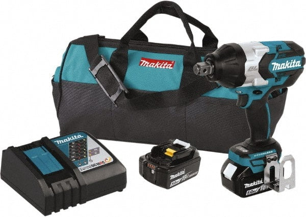 Makita - 3/4" Drive 18 Volt Pistol Grip Cordless Impact Wrench & Ratchet - 1,850 RPM, 780 Ft/Lb Torque, 2 Lithium-Ion Batteries Included - Exact Tooling