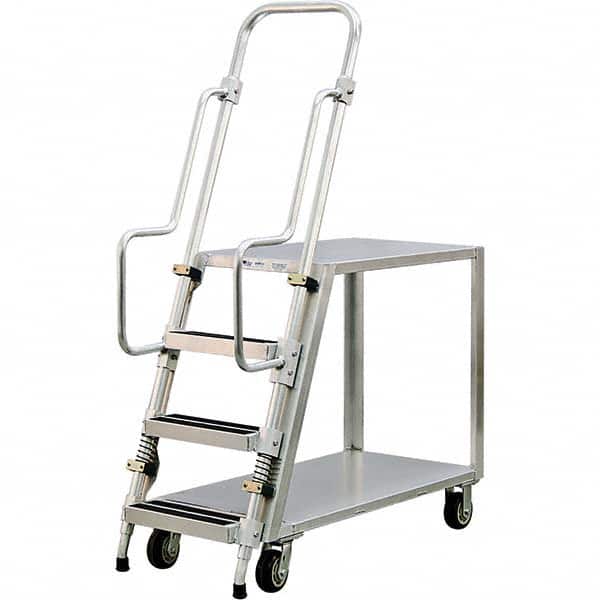 New Age Industrial - 69-1/2" High 800 Lb Capacity 3 Step Stock-Picking Ladder - Exact Tooling