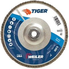 7″ Tiger Disc Abrasive Flap Disc, Angled, Alum. Backing, 40Z, 5/8″-11 UNC Nut - Exact Tooling