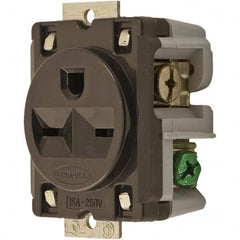 Hubbell Wiring Device-Kellems - 250 VAC 15A NEMA 6-15R Industrial Grade Brown Straight Blade Single Receptacle - Exact Tooling