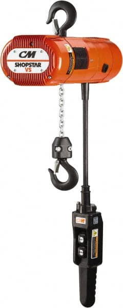 CM - 550 Lb Capacity, 0 to 26 FPM Lift Speed, Electric Chain Hoist - 10' Max Lift, 11.06" Min Headroom, 1 Chain - Exact Tooling