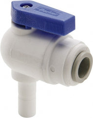 Parker - 3/8 x 3/8" Pipe, Full Port, Polypropylene Valve Tube Elbow Union Ball Valve - Bi-Directional, Tube OD x Stem OD Ends, Wedge Handle, 150 WOG - Exact Tooling