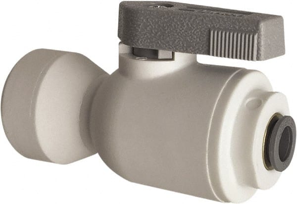 Parker - 3/8" Pipe, Full Port, Polypropylene Valve Female Connector Ball Valve - Bi-Directional, Push-to-Connect x FNPT Ends, Wedge Handle, 150 WOG - Exact Tooling