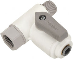 Parker - 3/8 x 1/2" Pipe, Full Port, Polypropylene Valve Angle Stop Ball Valve - Bi-Directional, Push-to-Connect x MNPT x FNPT Ends, Wedge Handle, 150 WOG - Exact Tooling