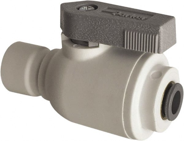 Parker - 3/8" Pipe, Full Port, Polypropylene Valve Union Connector Ball Valve - Bi-Directional, Push-to-Connect x Push-to-Connect Ends, Wedge Handle, 150 WOG - Exact Tooling
