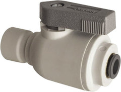 Parker - 3/8" Pipe, Full Port, Polypropylene Valve Union Connector Ball Valve - Bi-Directional, Push-to-Connect x Push-to-Connect Ends, Wedge Handle, 150 WOG - Exact Tooling