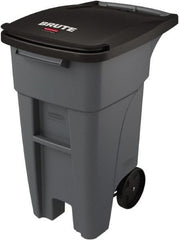 Rubbermaid - 32 Gal Gray Rectangle Trash Can - Plastic, None Graphic, 37.16" High x 20.62" Wide, Lid Included - Exact Tooling