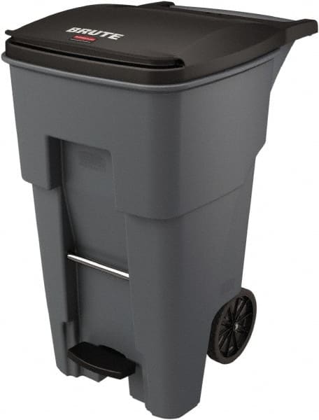 Rubbermaid - 65 Gal Gray Rectangle Trash Can - Plastic, None Graphic, 44.74" High x 25.33" Wide, Lid Included - Exact Tooling