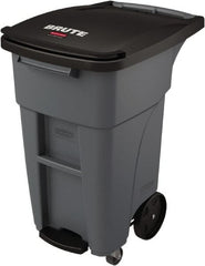 Rubbermaid - 32 Gal Gray Rectangle Trash Can - Plastic, None Graphic, 37.16" High x 20.62" Wide, Lid Included - Exact Tooling