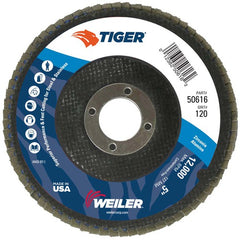 5″ Tiger Disc Abrasive Flap Disc, Angled, Phenolic Backing, 120Z, 7/8″ Arbor Hole - Exact Tooling