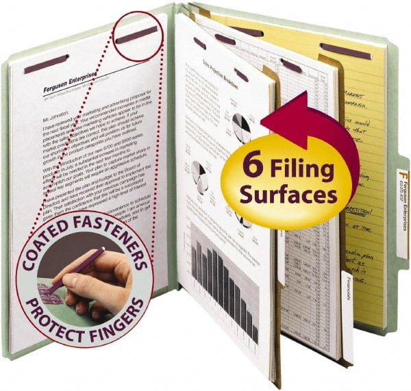 SMEAD - 8-1/2 x 11", Letter Size, Gray/Green, Classification Folders with Top Tab Fastener - 25 Point Stock, Right of Center Tab Cut Location - Exact Tooling