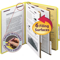 SMEAD - 11-5/8 x 9-1/2", Letter Size, Yellow, Classification Folders with Top Tab Fastener - 23 Point Stock, Right of Center Tab Cut Location - Exact Tooling