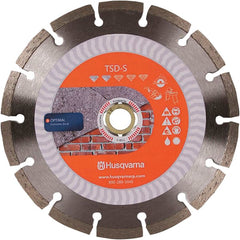 Husqvarna - 4-1/2" Diam, 5/8 & 7/8" Arbor Hole Diam, Continuous Edge Tooth Wet & Dry Cut Saw Blade - Diamond-Tipped, Fast Cutting Action, Standard Round Arbor - Exact Tooling