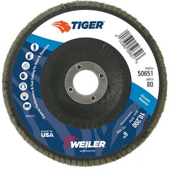 6″ Tiger Disc Abrasive Flap Disc, Angled, Phenolic Backing, 80Z, 7/8″ Arbor Hole - Exact Tooling