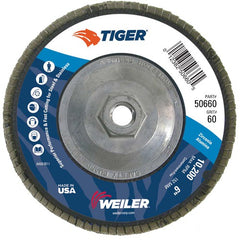 6″ Tiger Disc Abrasive Flap Disc, Angled, Phenolic Backing, 60Z, 5/8″-11 UNC Nut - Exact Tooling