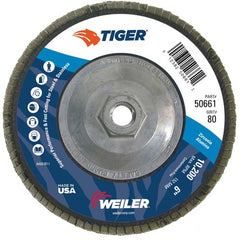6″ Tiger Disc Abrasive Flap Disc, Angled, Phenolic Backing, 80Z, 5/8″-11 UNC Nut - Exact Tooling
