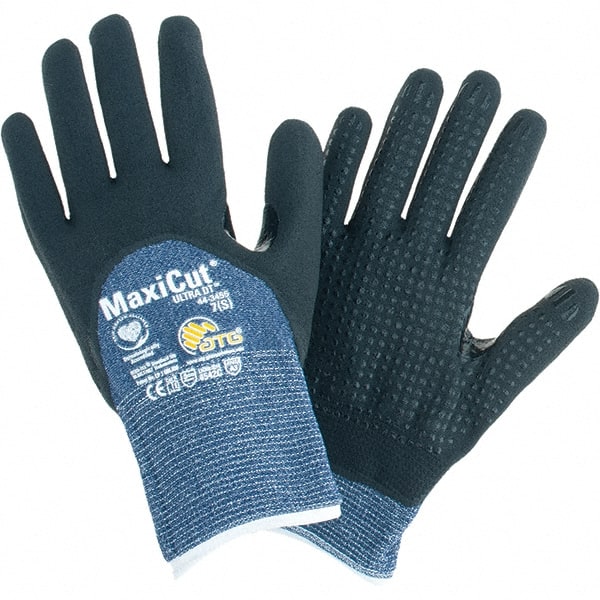 ATG - Size S, ANSI Cut Lvl A3, Cut Resistant Gloves - Palm, Fingers & Knuckles Coated, Blue/Black - Exact Tooling
