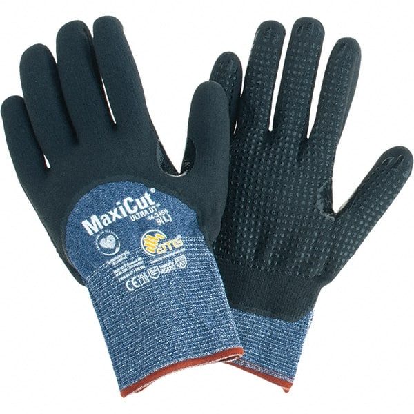 ATG - Size L, ANSI Cut Lvl A3, Cut Resistant Gloves - Palm, Fingers & Knuckles Coated, Blue/Black - Exact Tooling