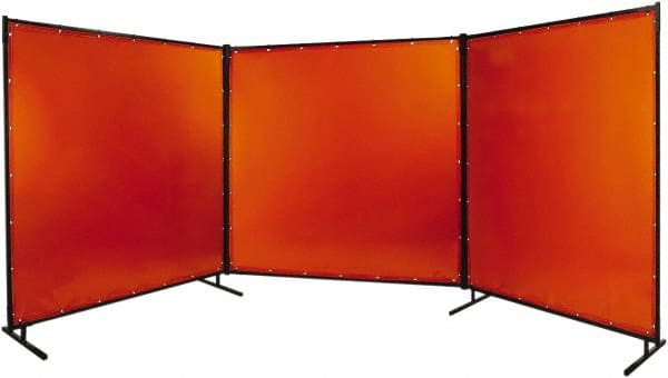 Steiner - 8' Wide x 8' High, 40mm Thickness, Transparent Vinyl Portable Welding Screen - Orange - Exact Tooling