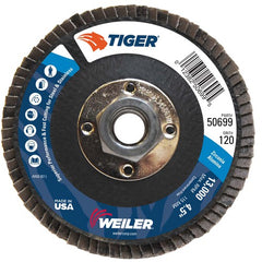 4-1/2″ Tiger Disc Abrasive Flap Disc, Flat, Phenolic Backing, 120Z, 5/8″-11 UNC Nut - Exact Tooling