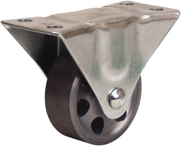 Hamilton - 2-1/2" Diam x 1" Wide x 3-1/4" OAH Top Plate Mount Rigid Caster - Cast Iron, 200 Lb Capacity, Plain Bore Bearing, 2-1/4 x 4-1/2" Plate - Exact Tooling