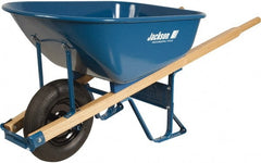 Jackson Professional Tools - 6 Cu Ft Capacity Wheelbarrow with 16" Pneumatic Wheel - Wood Handle, 58-3/4" Long x 25-1/2" Wide x 27" High, Blue - Exact Tooling