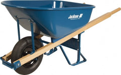 Jackson Professional Tools - 6 Cu Ft Capacity Wheelbarrow with 15" Flat Free Wheel - Wood Handle, 58-3/4" Long x 25-1/2" Wide x 27" High, Blue - Exact Tooling