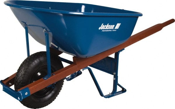 Jackson Professional Tools - 6 Cu Ft Capacity Wheelbarrow with 16" Pneumatic Wheel - Wood Handle, 58-3/4" Long x 25-1/2" Wide x 27" High, Blue - Exact Tooling