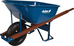 Jackson Professional Tools - 6 Cu Ft Capacity Wheelbarrow with 16" Pneumatic Wheel - Wood Handle, 58-3/4" Long x 25-1/2" Wide x 27" High, Blue - Exact Tooling