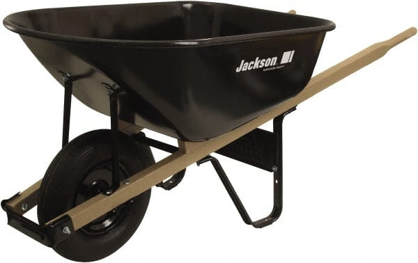 True Temper - 6 Cu Ft Capacity Wheelbarrow with 16" Pneumatic Wheel - Wood Handle, 58-3/4" Long x 25-1/2" Wide x 27" High, Black - Exact Tooling