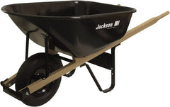True Temper - 6 Cu Ft Capacity Wheelbarrow with 16" Pneumatic Wheel - Wood Handle, 58-3/4" Long x 25-1/2" Wide x 27" High, Black - Exact Tooling